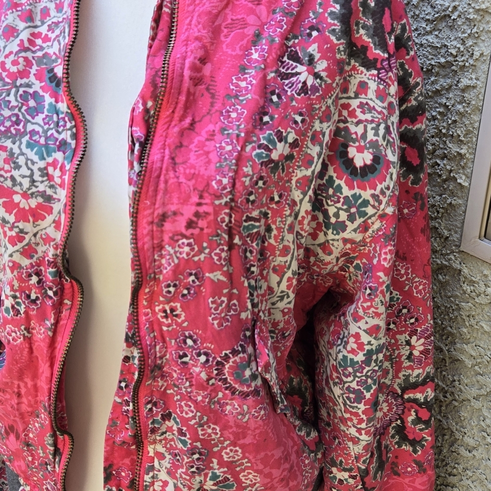 Free People Pink Quilted Floral Bomber Jacket Zip Up - Picture 6 of 12
